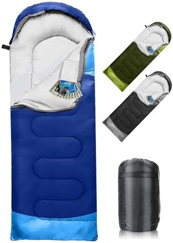 Schlafsack 3-4 Jahreszeiten, Outdoor Wasserdicht Ultraleicht Deckenschlafsack mit Innentasche für Erwachsene Kinder, Tragbare Kompakter Schlafsack für Camping, Wandern, Reise, 220*75cm(Blau)