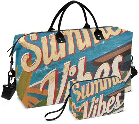 Vintage affisch sommarvibbar övernattningsresa duffelväska övernattning weekendväskor träningsväska med justerbar rem för flygplan resor vikbar bolso de para Hombre