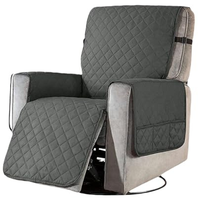 AYYDS Sesselschoner für Fernsehsessel, Wasserdicht Sesselauflage mit Taschen, 1 Sitzer Schutzbezug für Relaxsessel, Waschbar Anti-Rutsch Liegesofa Sesselbezug Sesselüberwurf (Dunkelgrau, L)