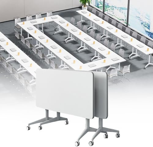 Konferenztisch Klapptisch mit Feststellbaren Rädern, mobiler Klappbarer Trainingstisch, Besprechungstisch für Büro, Zuhause, Klassenzimmer (2 Stück, 140 cm)