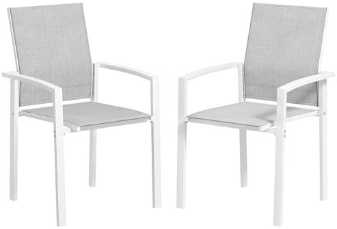 Outsunny Juego de 2 Sillas de Jardín Exterior Sillas Terraza Exterior Apilables Sillones de Comedor con Tela Transpirable Marco de Acero Reposabrazos y Respaldo 56x58x89 cm Gris Claro