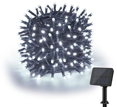 Isisyu Catena di luci solari per esterni, 12 m, 120 LED, per esterni, a energia solare, resistente alle intemperie, 8 modalità, IP65, impermeabile, per balcone, giardino, matrimoni, Natale, feste