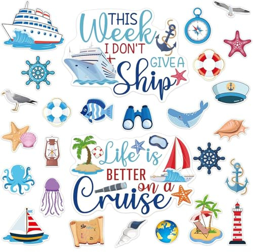 Ethlomoer 27PCS Cruise Door Magnets - Reusable Ship Decorations for Fridge, Car, Computer - 27 Count Metal Magnets