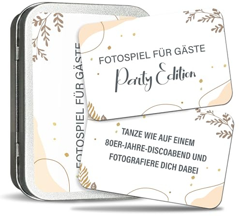 BIROYAL Fotospiel JGA – 50 kreative Fotoaufgaben & 4 Blanko-Karten – Partyspiel für Gäste – JGA Frauen, Geburtstag, Hochzeit, Silvester – Fotobox Accessoire | Partyspiel | Geschenkidee