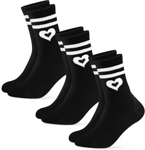 Niofind Calcetines de Tenis Mujer, 3 Paquetes de Calcetines Deportivos con Diseño de Corazón, Calcetine Navidad, Cómodos Calcetine de Running Mujer, Regalo para Mujeres en Blanco y Negro