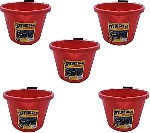 5 X Airflow Heavy Duty Invincible Builders Bucket – 3 Gallon/15 Litre – Strong Handle&Calibrated Markings – Multi-Purpose Mixing, Gardening,Farm&Construction Use–Pack of 1 to 5–Multi Colours_Red