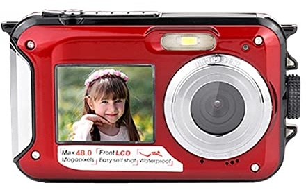 JOJIDE Video Camera, 48MP Compact Digital Cameras For Photography Waterproof 2.7K Retro Vintage Video Recorder Dual Screen Photo Camcorders 16X Zoom(No TF Card,Rosso)