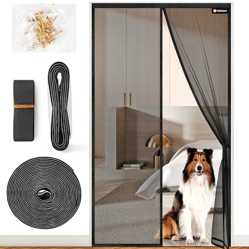 Flammhemmend Fliegengitter Balkontür Magnet,Glasfasermaterial,120x210cm Stärkere Magneten Fliegengitter Tür,Fliegengittertüren Ohne Bohren,Insektenschutzgitter Für Balkontür/Terrassentür,Schwarz