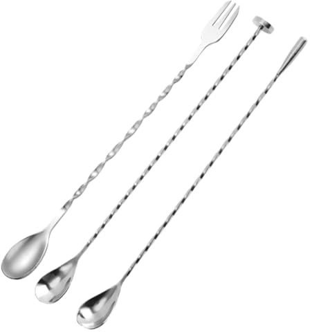 iplusmile 3 pièces Cuillères à Cocktail Longues Acier Inoxydable de Cuillères à Multifonctionnelles Résistantes Rouille et Faciles à Nettoyer pour Bar et Maison Réutilisable