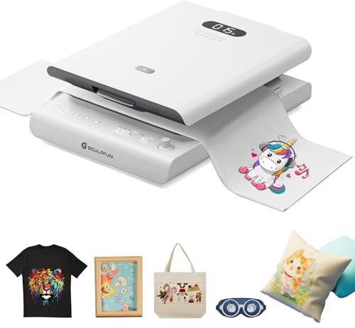 SCULPFUN H1 bilöverföringspress, 3-stegs justerbart tryck, automatisk uppåttrycksvärme upp till 204 °C, jämn värmefördelning, för t-shirts, sublimering, DTF, vinyl och värmeöverföringsprojej