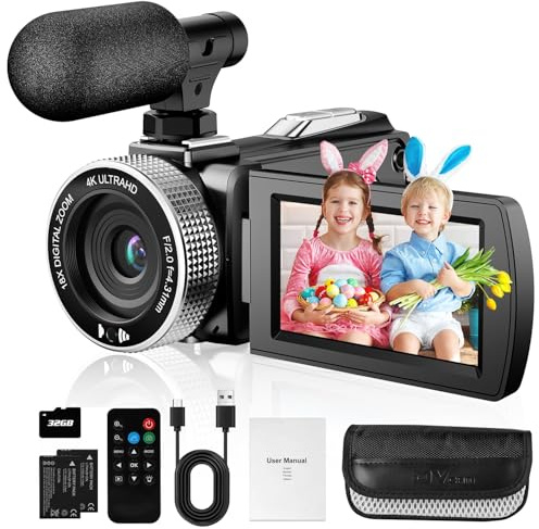 Vmotal Digital Video Camera Camcorder 4K, 48MP Photo 4K 60FPS Video, Digital Camcorder for Vlogging Youtube，with 2 Batteries/SD Card/Remote