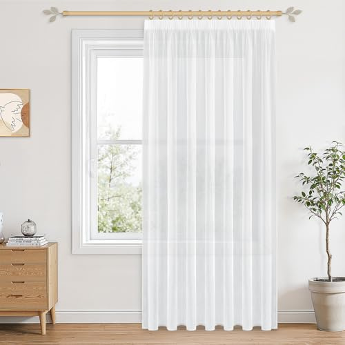 CUTEWIND Cortinas Salon Visillos Blanco Cortinas Blancas Cortina Puerta Cocina 1 Pieza con Cinta Fruncidora 300cm Ancho x 245cm Alto, Cortinas Translucidas Modernas para Ventanas de Casa