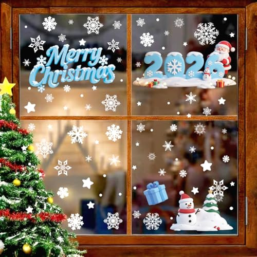 Fensterbilder Weihnachten Selbstklebend - 93 Weihnachts Fensterbilder Wiederverwendbar mit Schneemann, Weihnachtsmann, Schneeflocken, Weihnachtsbaum, Rentierfür Fenster Tür Winter Weihnachtsdeko