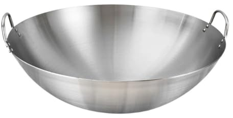 TOYANDONA Wok De Acero Inoxidable 32 Cm Doble Asa, Sartén Redondo Para Cocina Doméstica, Resistente y Seguro Para Uso Familiar y Profesional