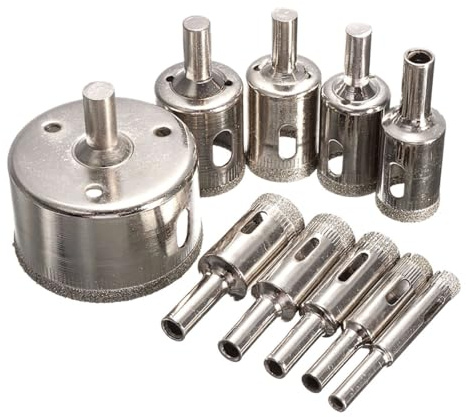 10 Pc Diamond Hole Saw Set for Tile & Granite, 8-50mm Core Drill Bit with Depth Stop, for Porcelain, Marble, Glass, Stone