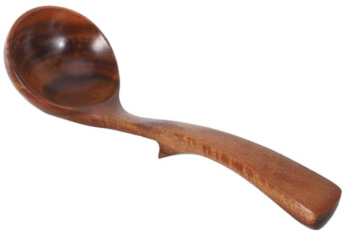 TOYANDONA Cuchara Sopera de Madera de Acacia Pequeña 20X6 CM con Mango Largo y Gancho Trasero Cucharón de Cocina para Remover y Servir Sopas Pasta y Gachas Utensilio Natural para Uso
