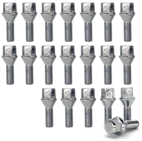Radsicherung für BMW 3er (E21, E30, E36, Baujahre 1975–2012), 20 Stück, Leichtmetallfelgen, Radbolzen, Radmuttern, Stehbolzen, M12x1,5x26, 17 mm Sechskant, Stahlfelgen