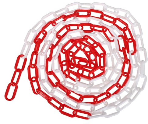 CIYODO Cadena de Advertencia de Plástico 6 Mm Rojo, 25 Metros, Barrera de Seguridad para Control de Multitudes y Estacionamiento, Cadena Resistente para Obras de Construcción