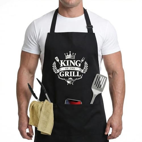 ZJEEACO BBQ Apron Gifts for Men, Funny Cooking Apron with Pockets, Personalised Kitchen Aprons for Outdoor Grilling Accessories, Ideal Christmas Unusual Presents for Dad Grandad Husband