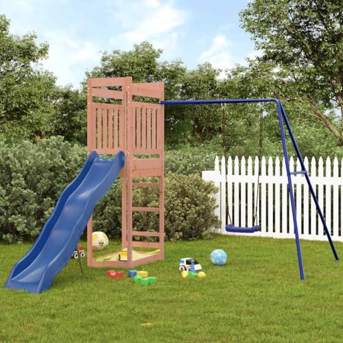Utiny Spielturm Massivholz Douglasie 242 x 335 x 207 cm Spielturm Klettergerüst mit Rutsche Schaukel Kletterwand Kinder Kletterturm Spiel-Zubehör für Garten Holz Spielplatz Spielhaus