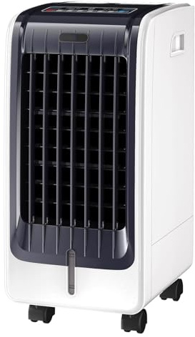 GYMAX Climatizador Evaporativo 4 en 1, Enfriador de Aire con 3 Modos, 3 Velocidades, Depósito de 6 L, 2 Botellas de Hielo, Mando a Distancia, Temporizador, Ventilador Portátil con Ruedas