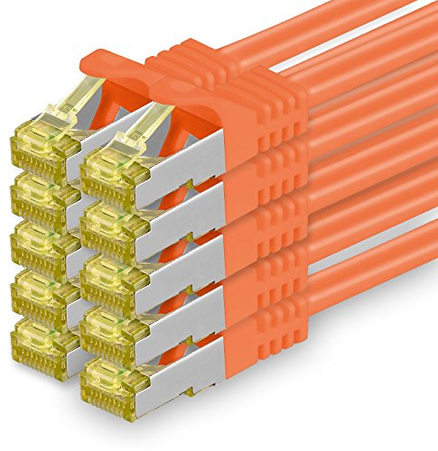 1aTTack.de Cat.7 Netzwerkkabel 0,5m Orange 10 Stück Cat7 Ethernetkabel Netzwerk LAN Kabel Rohkabel 10 Gb s SFTP PIMF LSZH Set Patchkabel mit Rj 45 Stecker Cat.6a