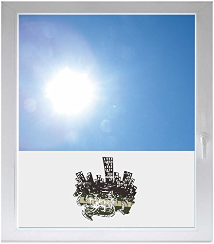 INDIGOS UG - Fensterfolie Blickdicht Skyline Tribal Stadt Ornament Party - 1000x500mm - Sonnenschutzfolie Fenster - Sichtschutzfolie Fenster Bad, Küche, Fenster, Milchglasfolie