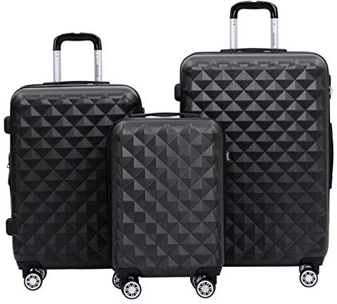 BEIBYE Trolley Koffer Reisekoffer Reisekofferset Gepäckset Kofferset 4 Zwillingsrollen Hartschale (Schwarz)