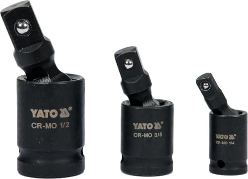 Yato Impact Juego de juntas universales de 3 piezas de acero Cr-Mo de 1/4, 3/8 y 1/2 (YT-10643)