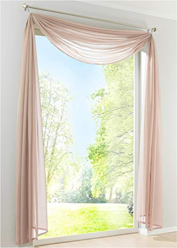 Yaland Voile Bogenvorhang Uni Querbehang HxB 800x140cm Sand 1 Stück | Transparenter Hochzeitsvorhang Chiffon Freihandbogen einfarbig Wohnzimmer Gardinenschal Schalvorhang Bogenform