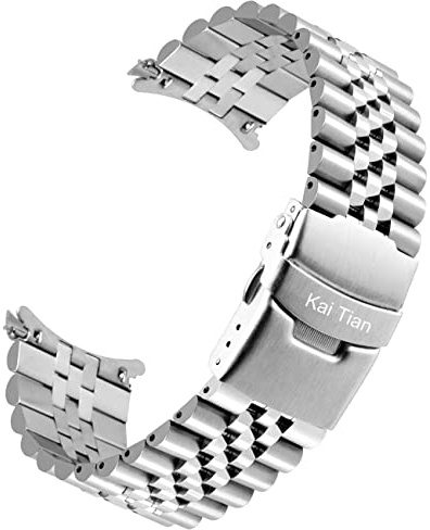 Kai Tian Armband Silber Konische Uhrenarmbänder Einsatzverschluss aus Edelstahl 20mm 3D Uhr Ersatzband für Frauen Männer Gebogenes Ende