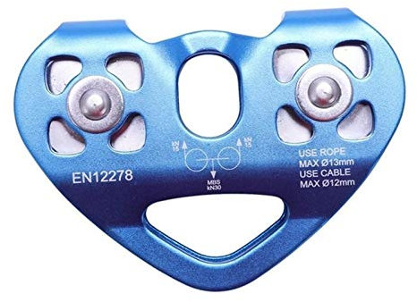 Seilrolle Rolle, Herz-Form Klettern Doppelrolle Stahlseil Seil 1m Klettergerät, High-Speed ​​Zipline Trolley 24 kN (Color : Blue)