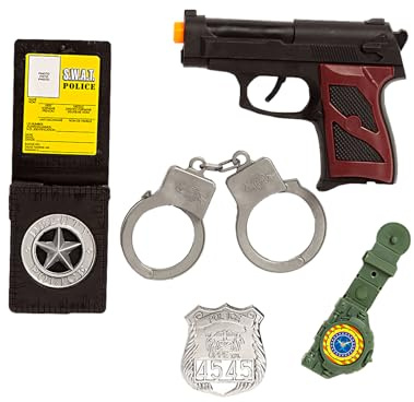 Funidelia Set de policía para niño, Guardia, Agente, FBI, Incluye Pistola, Esposas, Reloj, Placa y Cartera. Accesorios de Disfraces para niños