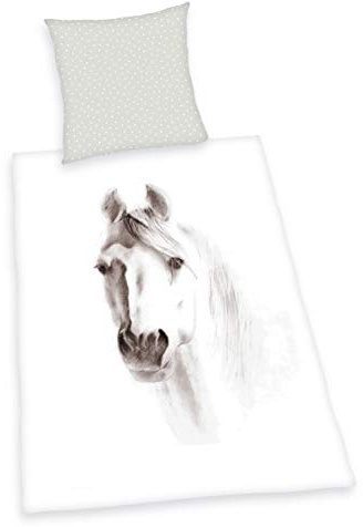 Herding Set di Biancheria da Letto Cavallo, Reversibile, Federa 80 x 80 cm, Copripiumino 135 x 200 cm, Cerniera di qualità, Cotone Renforcé