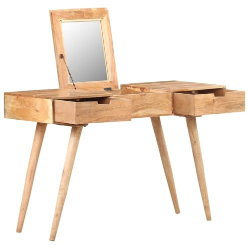 vidaXL Akazienholz Massiv Schminktisch mit Spiegel Schminkspiegel Frisiertisch Kosmetiktisch Frisierkommode Schlafzimmer Tisch 112x45x76cm