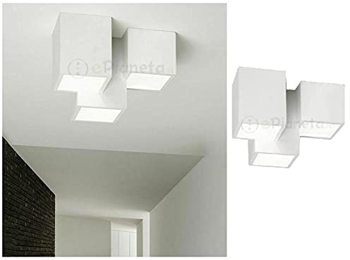 TOT ELECTRIC Plafoniera Faretto Applique a cubo rettangolare da soffitto in gesso bianco verniciabile con attacco GU10 lampada cubico (Plafoniera 3 cubi)