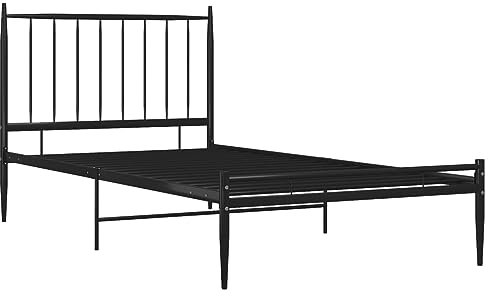 vidaXL Bett mit Lattenrost Metallbett Einzelbett Bettgestell Schlafzimmerbett Bettrahmen Ehebett Schlafzimmermöbel Schwarz Metall 90x200cm