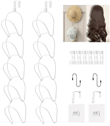LINFIDITE Cap Halter Tür Hut Racks, Baseball Cap Halterung Schrank hängende Einstellbare Huthalter,für Schals Handtaschen Handtücher Kleidung Krawatten mit Haken zum Aufhängen, 10 Stück Weiß