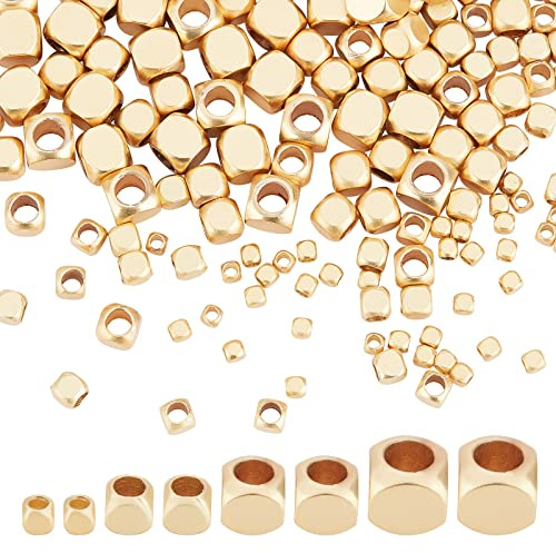 PH PandaHall 200 Stück 18K Vergoldete Cube Spacer Beads, 2/3/4/5 mm Messing Cornerless Cube Metallperlen Für Armband Halskette Schmuckherstellung