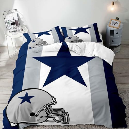 VIVIHOME 2PCS American Football Duvet Cover Set, Twin Bedding Sets, Sports Bedding, Grey White Navy Blue Striped Comforter Cover, Modern Bedroom Decor for Men Husband Boyfriend Teen Boy, 1 Pillow Sham