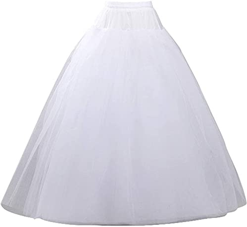RULTA A-line Hoopless Petticoat 3 Layers Floor Length Tulle Petticoat Crinoline Underskirt Slips for Bridal Wedding Dress, White-hoopless (white, 3 Layers)