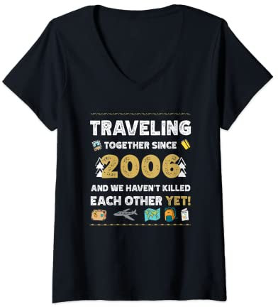 Femme Voyagez ensemble depuis 2006 partenaire de voyage pour le monde de la vie T-Shirt avec Col en V