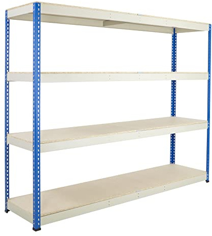 BiGDUG Heavy Duty Extra Wide Shelving Units – 198cm x 213.5cm x 61cm - 580kg Per Shelf – 2320kg Per Bay – Blue & Grey - Warehouse Racking