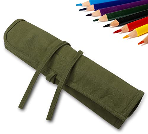 DOITEM 22 Fächern Stifterolle Rollmäppchen Leinwand Pinseltasche 40x 33CM Stifteetui Rolle Stiftehalter Tasche Pinsel Etui Case Armee Grün pinselmappe Pinselrolle für Künstler Skizzierung