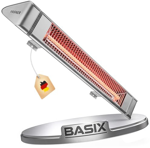 VASNER Teras 25 Basix – Elektrischer Terrassenstrahler mit 1 Heizstufe, 2500 Watt, Infrarot Heizstrahler für Outdoor, Infrarotstrahler Gastro/Terrasse, extern steuerbar (Silber)
