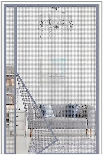 Fliegengitter Tür Magnet 100x220cm Seitenöffnung Fiberglas, Reversible Links Rechts Balkontür Fliegengitter Insektenschutz Fliegenvorhang ohne Bohren für die Balkontür Terrassentür，Grau