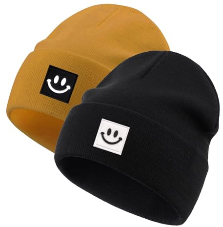 Jarseila Baby Beanie Strickmütze Mädchen Mütze Jungen Wintermütze Kinder Slouch-Beanie Leichte 0-5 Jahre Unisex Baby Zweiteilig Schwarz-Braun S(0-2 Jahre)