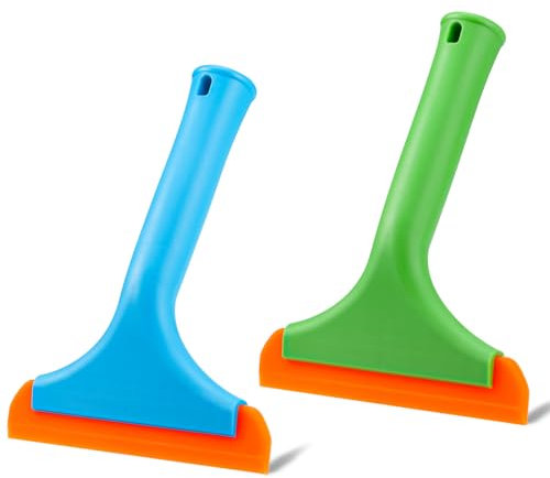 Kssvzz Set of 2 Silicone Window Squeegee Car Windscreen Squeegee Shower Squeegee Small Water Squeegee for Car Windows, Bathrooms, Kitchens, Mirrors, Blue and Green