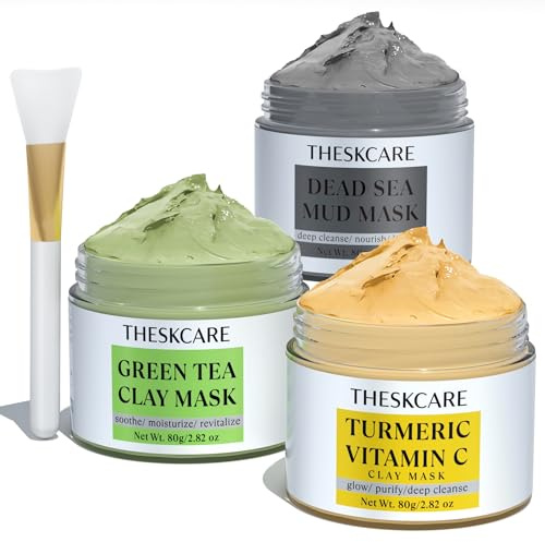3 PCS Clay Mask Turmeric Vitamin C Dead Sea Mud Green Tea Face Mask 240g