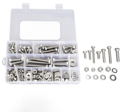 246Pcs Stainless Steel Hex Screw Bolts,Nuts and Washers Assortment Kit,Standard Hex Threads,for Household Appliances, Furniture and Doors, Garages, Outdoor Structures